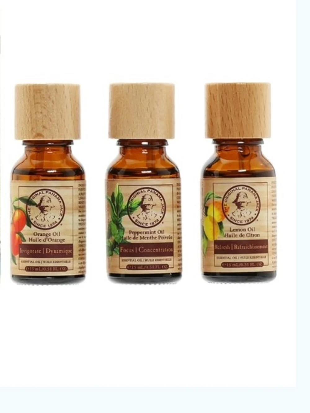 Panama Jack Amber Bottles Wood Caps Essential Oils